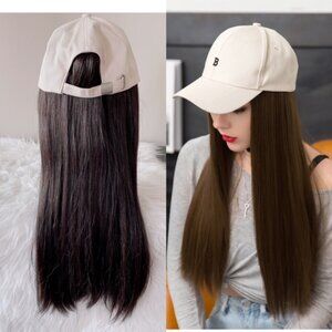 Baseball Hat With Long Straight Density Wig Hairpiece